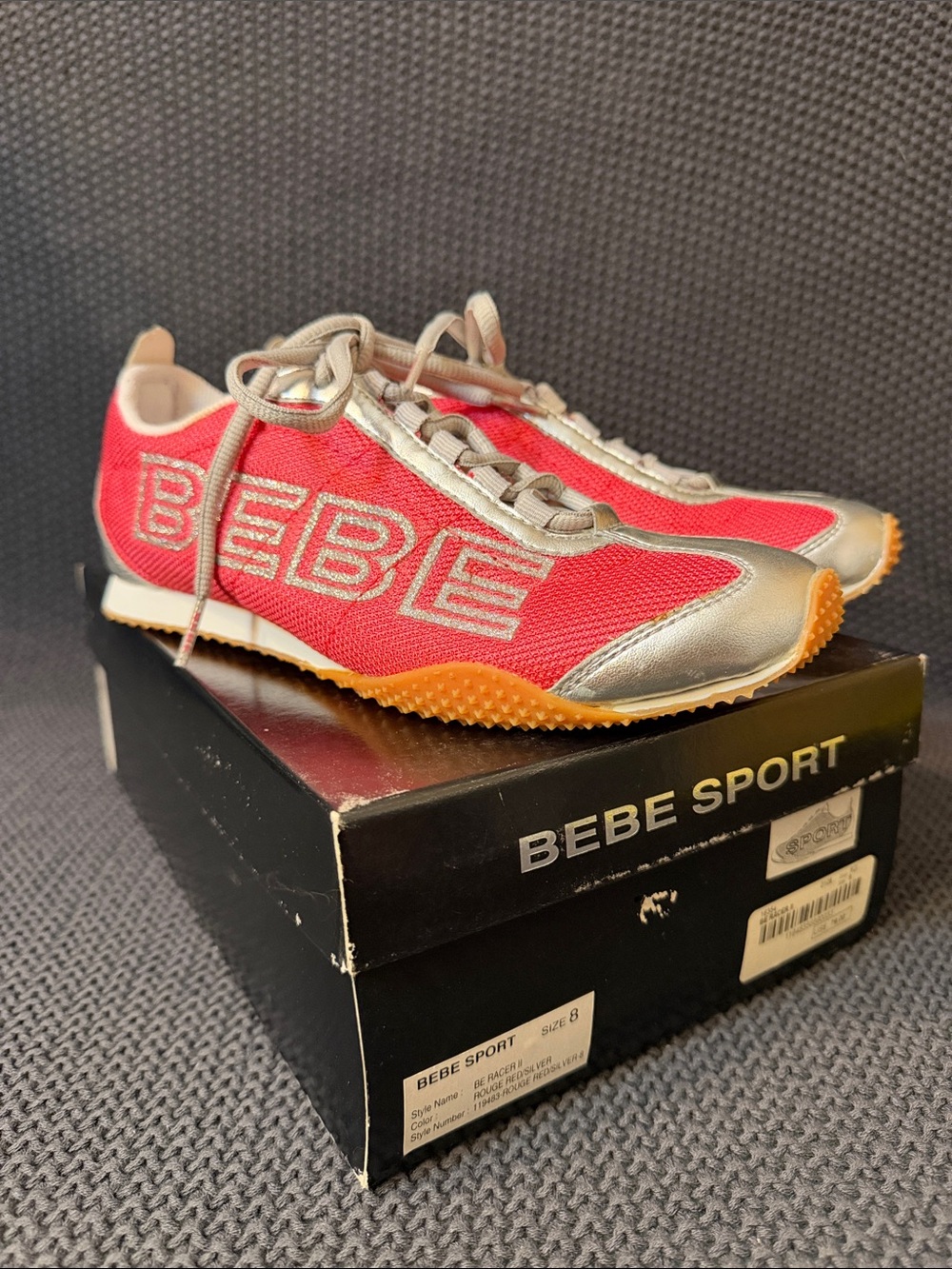 bebe Pink and Silver Mesh Lace-Up Sneakers